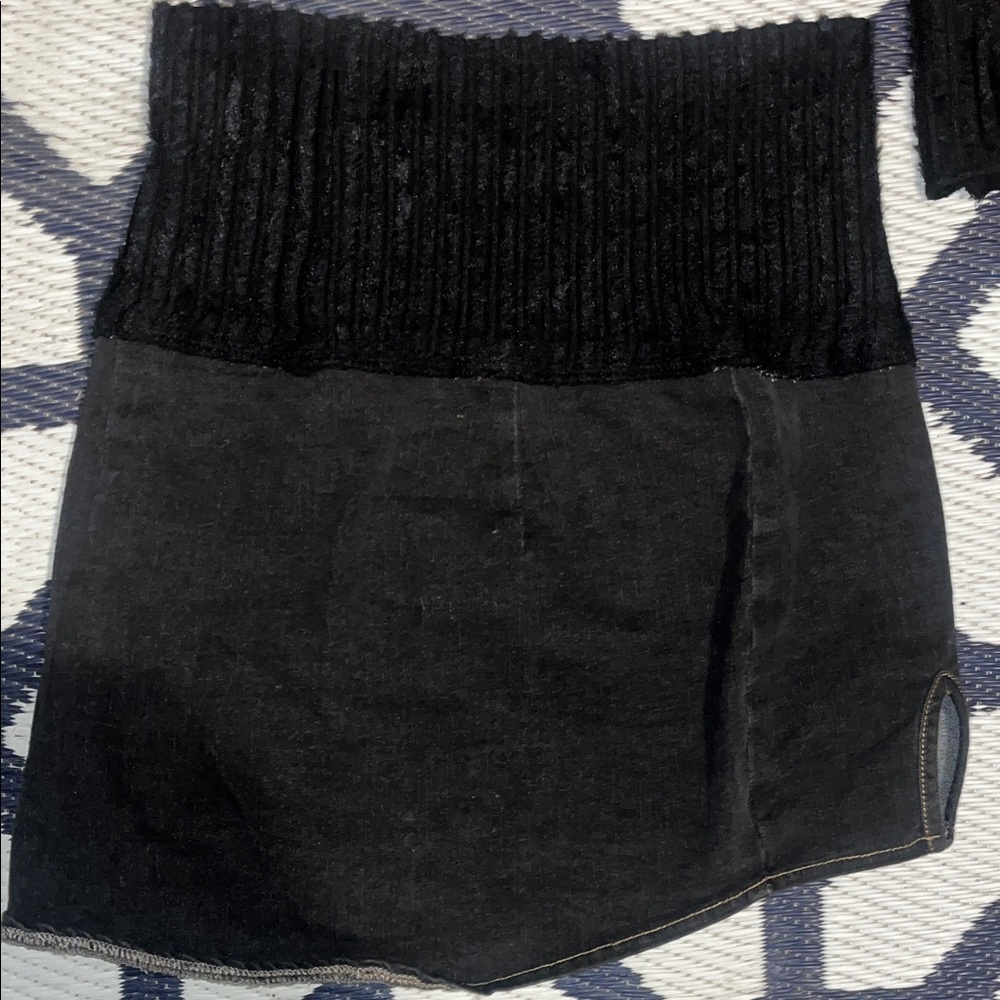 Black 2 piece denim & cashmere Off-Shoulder Skirt Set - Picture 4 of 8